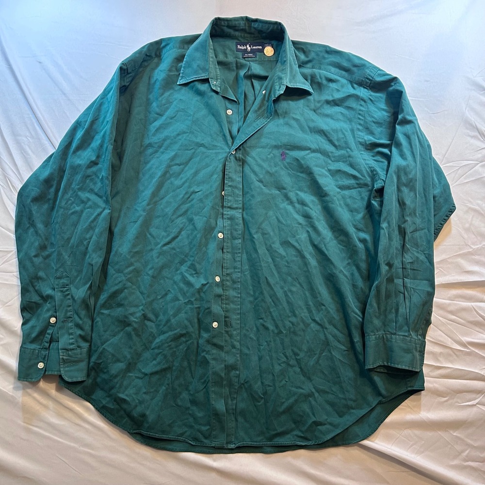 Ralph Lauren Blaire Mens XL Forest Green Cotton Button Down Shirt Purple Pony